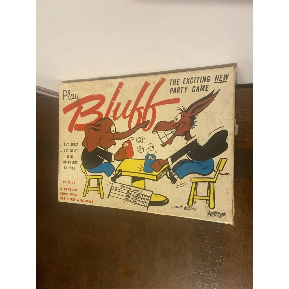 Vintage 1963 Play Bluff Dice Party Game Saalfield Artcraft Liar's Poker Complete